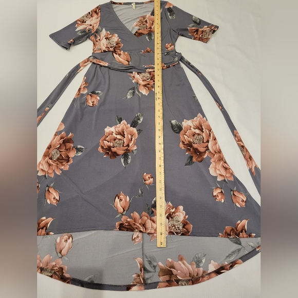 Hello Miz Maternity Dress Size Small Floral High Low Tie Back Stretchy Faux Wrap - Picture 10 of 10